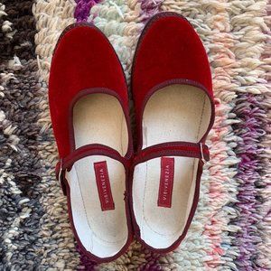 Vibi Venezia red velvet mary jane flats size 38